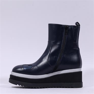 Marco Moreo Stockholm Heart Wedge Boot - Navy Leather